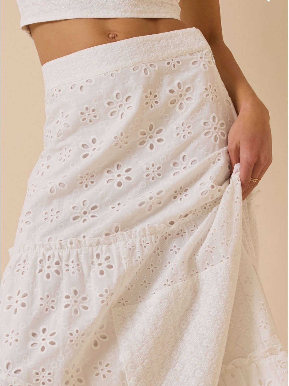 Altar'd State White Eyelet Tiered Maxi Skirt Set - Picture 2 of 7